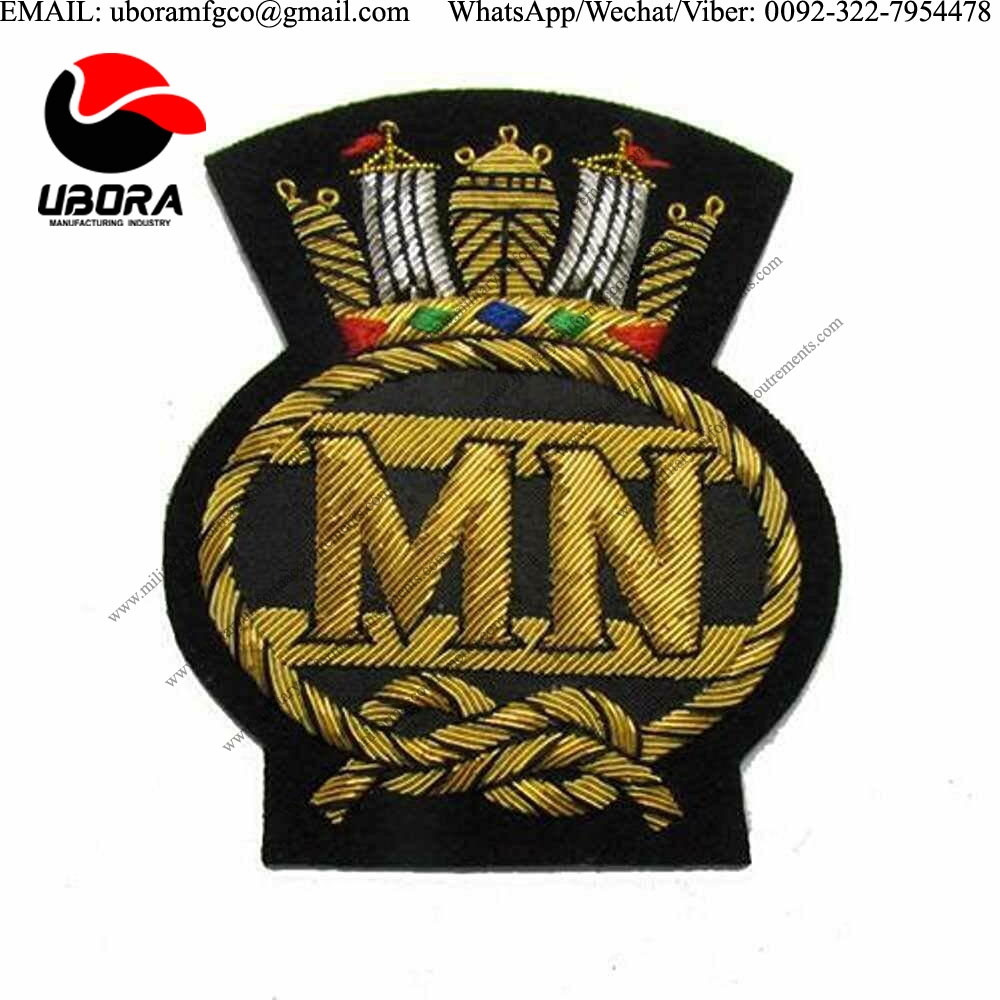 military insignia Royal Navy Merchant Blazer Badge Gold Bullion Wire Hand Embroidery 65mm x 85mm 